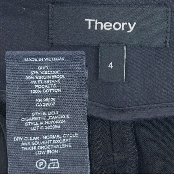 Theory - Women’s Belted Cigarette ‘Camogie’ Pant, Slim-Fit, Career, Black Size 4 - Picture 14 of 14